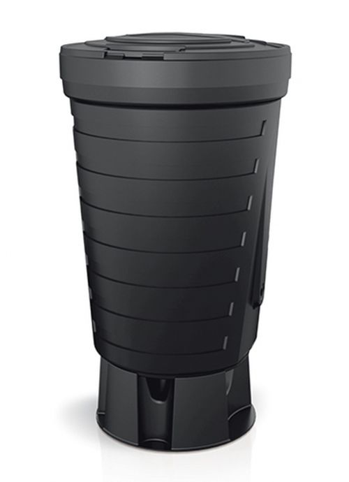 Dekoracyjny ozdobny okragły zbiornik pojemnik na deszczówkę wodę deszczową z tworzywa Raincan pojemnośc 210 litrów w kolor czarny